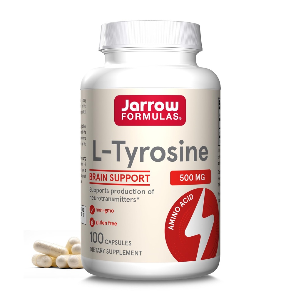 Jarrow Formulas® L-Tyrosine 500 mg, supplemento dietetico, supplemento di aminoacido per il sostegno della salute del cervello, 100 capsule, 100 giorni di alimentazione