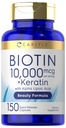 Carlyle Biotin 10000mcg | 150 Capsules | Beauty Formula con Keratin | Non-GMO, Gluten Free Supplement