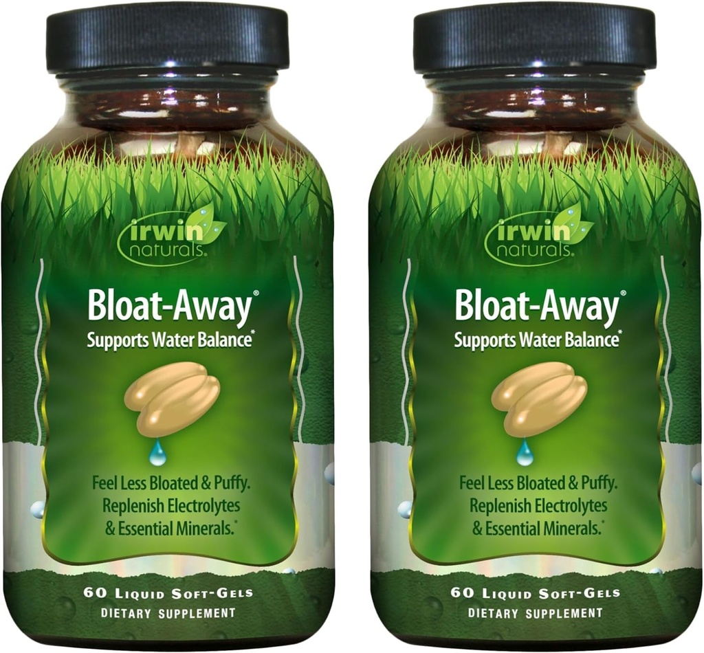 Irwin Naturals Bloat-Away - Supporto bilanciamento dell'acqua - Elettroliti ricostituiti e minerali essenziali - 60 Liquid Soft-Gels - 2 Pack