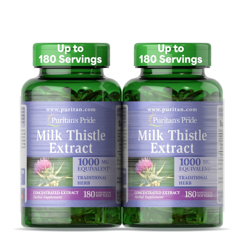Estratto di concentrato di latte Pride di Puritan Silymarin 4:1 200mg (1000 Mg Equivalent) Integratore alimentare per il supporto del fegato, 6 mesi di alimentazione, 180 Conte 2-Pack
