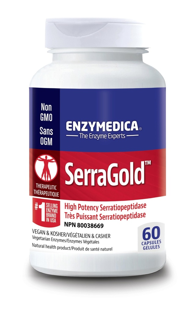 Enzymedica, SerraGold, High-Potency Serrapeptase Enzyme Supplement, Supporti Respiratorio, Cuore e Funzione Immune, 60 Conte