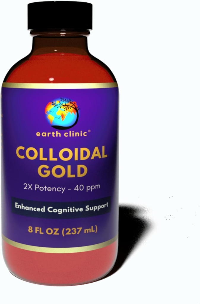 Earth Clinic ® Colloidal Gold - 2X Concentrato 40 ppm, 8 fl oz Amber Bottiglia per una maggiore salute del cervello e supporto cognitivo