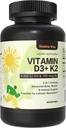 Vitamina D3 K2, Vitamina D3 5000 IU (125 mcg) + Vitamina K2 100 mcg, 2 in 1 D3 e K2 Supplementi per Bone, denti, muscolo e assistenza sanitaria immunitaria, 60 Softgels