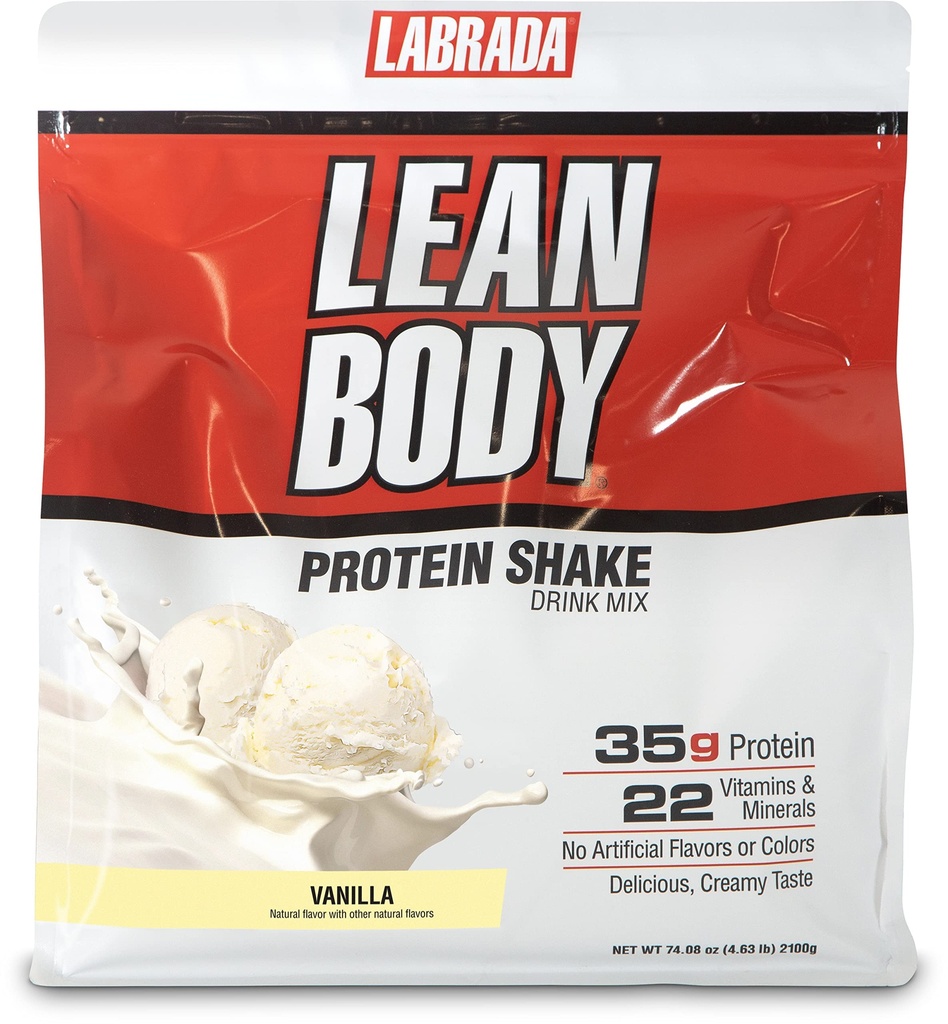 Lean Body All-in-One Vanilla Protein Shake. 35g Protein, Whey Blend, 7g Grassi Sani & Fibra, 22 Vitamine e Minerali, Nessun colore artificiale, senza glutine, (4.6lb) Imballaggio Vary May