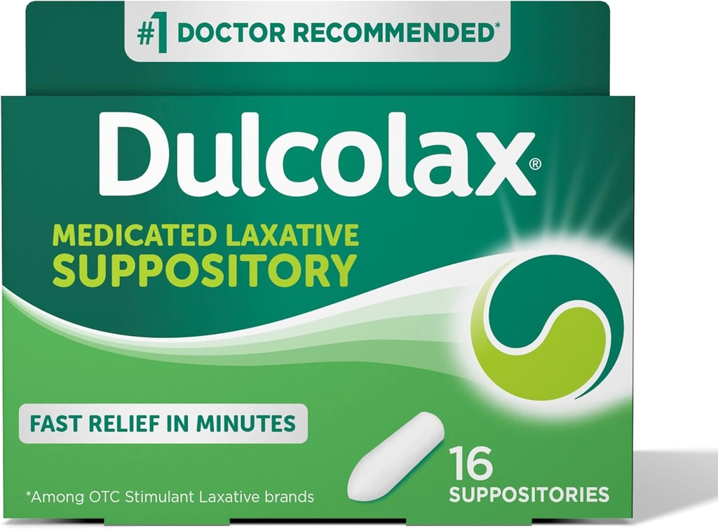 Dulcolax Stimulant Laxative Medicated Suppositories, Predictable & Effective Constipation Relief, Bisacodyl 10 mg, 16 Conte