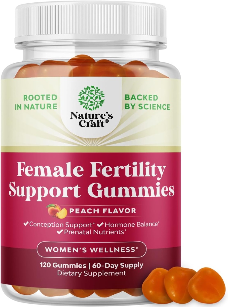 Gummie fertilità per le donne che cercano di concepire - Yummy Gummy Fertilità Supplemento per le donne con Myo-Inositol Folic Acid & Vitex Chasteberry - Vegan Non-GMO & Gluten Free - Juicy Peach (60 Servings)