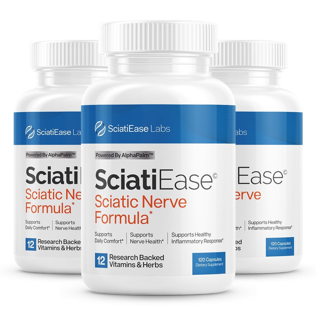 SciatiEase Sciatic Nerve Health Support Supplemento - Formula di supporto Nerve con AlphaPalm, Pea, Vitamina B Complex, Acido alfa lipoico 300mg - 3 bottiglie