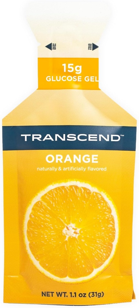 Transcend Foods Arancione Gel (1.1 oz, Confezione da 38) Fast-Acting Carb Gel Arancione Flavor – Caffeina Gratis