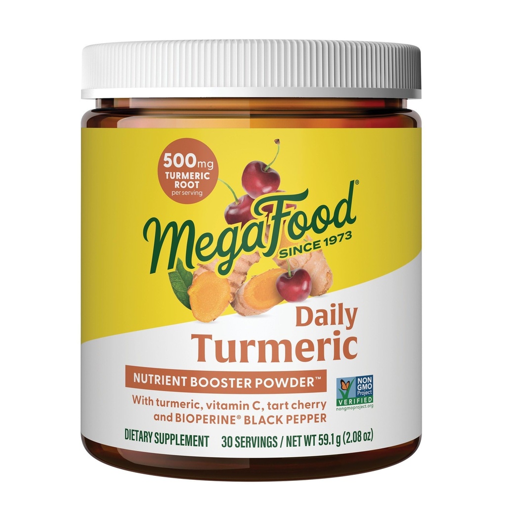 MegaFood Daily Turmeric Nutrient Booster Powder - Supplemento currico - con l'estratto di pepe nero, Tart Cherry & Vitamin C - Vegan - Fatto senza 9 allergeni alimentari - 2.08 Oz (30 Serve)