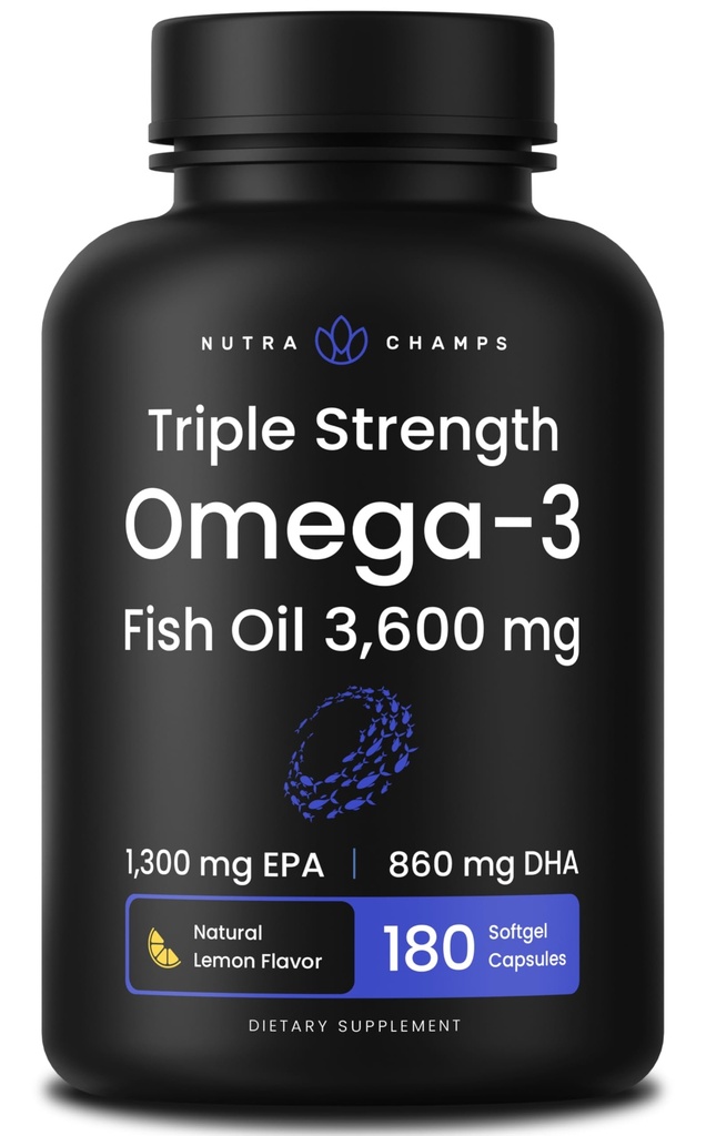Triple Strength Omega 3 Fish Oil 3600 mg | EPA & DHA | 180 Softgels | Burpless Fish Oil Supplement, Wild Caught | Oltre 2100mg Omega-3 Fatty Acids Supplements | Natural Lemon Flavor Omega 3 Pills
