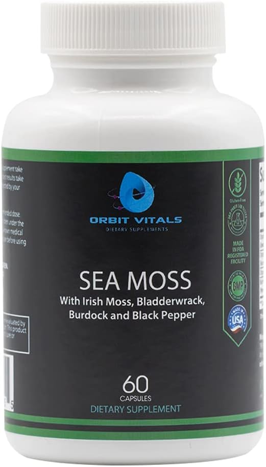 Sea Moss con Irish Moss Burdock Root Bladderwrack & Black Pepper - Nutrienti-Rich Superfood per Immune, Digestivo, Joint, Skin Health - Vegan, Non-GMO - 60 Irish Moss Capsule, Made in USA