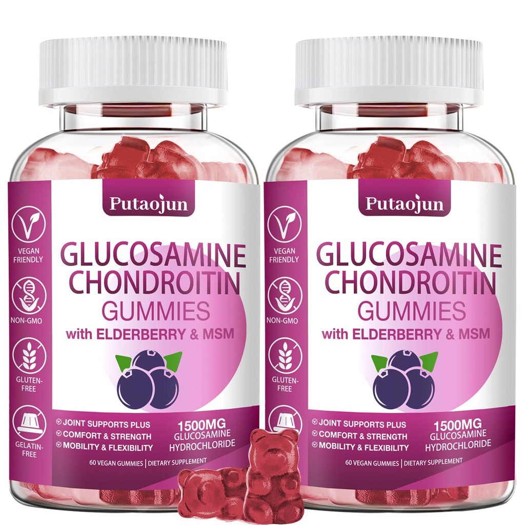 Glucosamina Chondroitin Integratori con MSM & Elderberry | Glucosamine Chondroitin Gummy per Adulti & Donne Uomo | Glucosamina chondroitin Gummies Extra Strength | Joint Supplement | 2 Pack