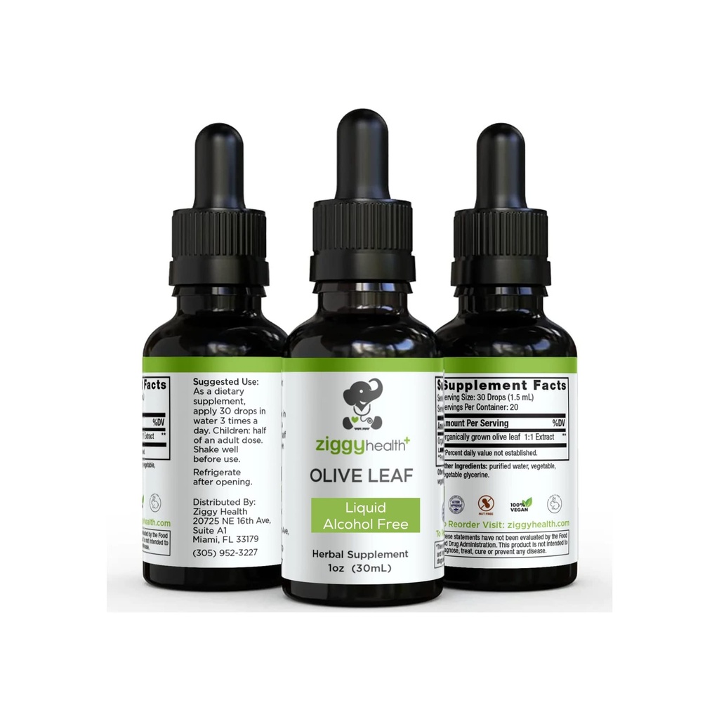 Estratto di foglie di oliva Tintura liquida - Organico - Integratore Dietetico Gratuito Alcol - Extra Forza - Cardiovascolare e Assistenza Sanitaria Complessiva - Vegan - 1 oz di Ziggy Health