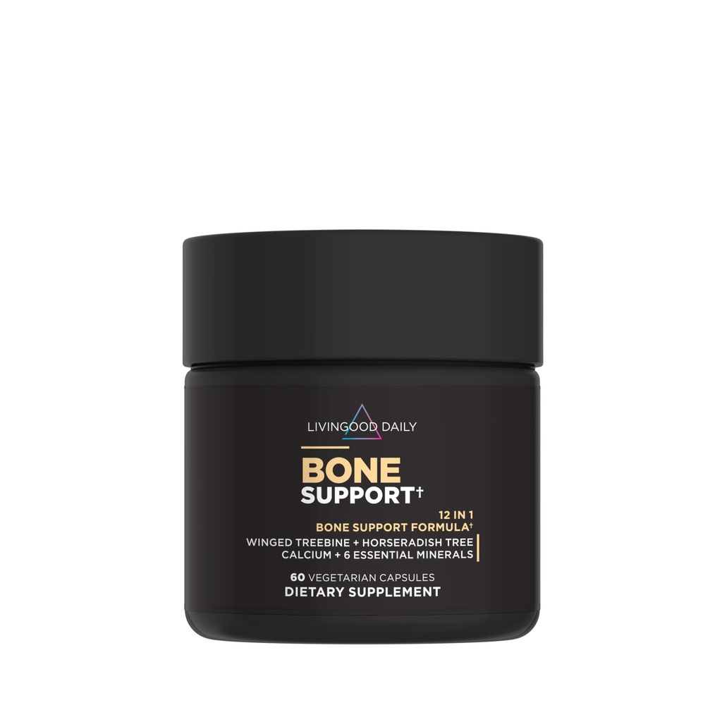Integratore di calcio giornaliero Livingood per le donne e gli uomini, Bone Support with Vitamin C, Vitamina D3 K2, Magnesio, Zinco, Calcio, Capsule Vegetariani, Non OGM, Gluten Free, 60 Conte