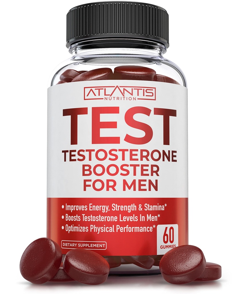 Atlantis Nutrition Testosterone Booster for Men Gummies - Male Enhancement, Boosts Energy, & Ottimizza le prestazioni fisiche formulate w/tribulus, Horny Goat Weed, Saw Palmetto, Maca Root - 60 Gummies