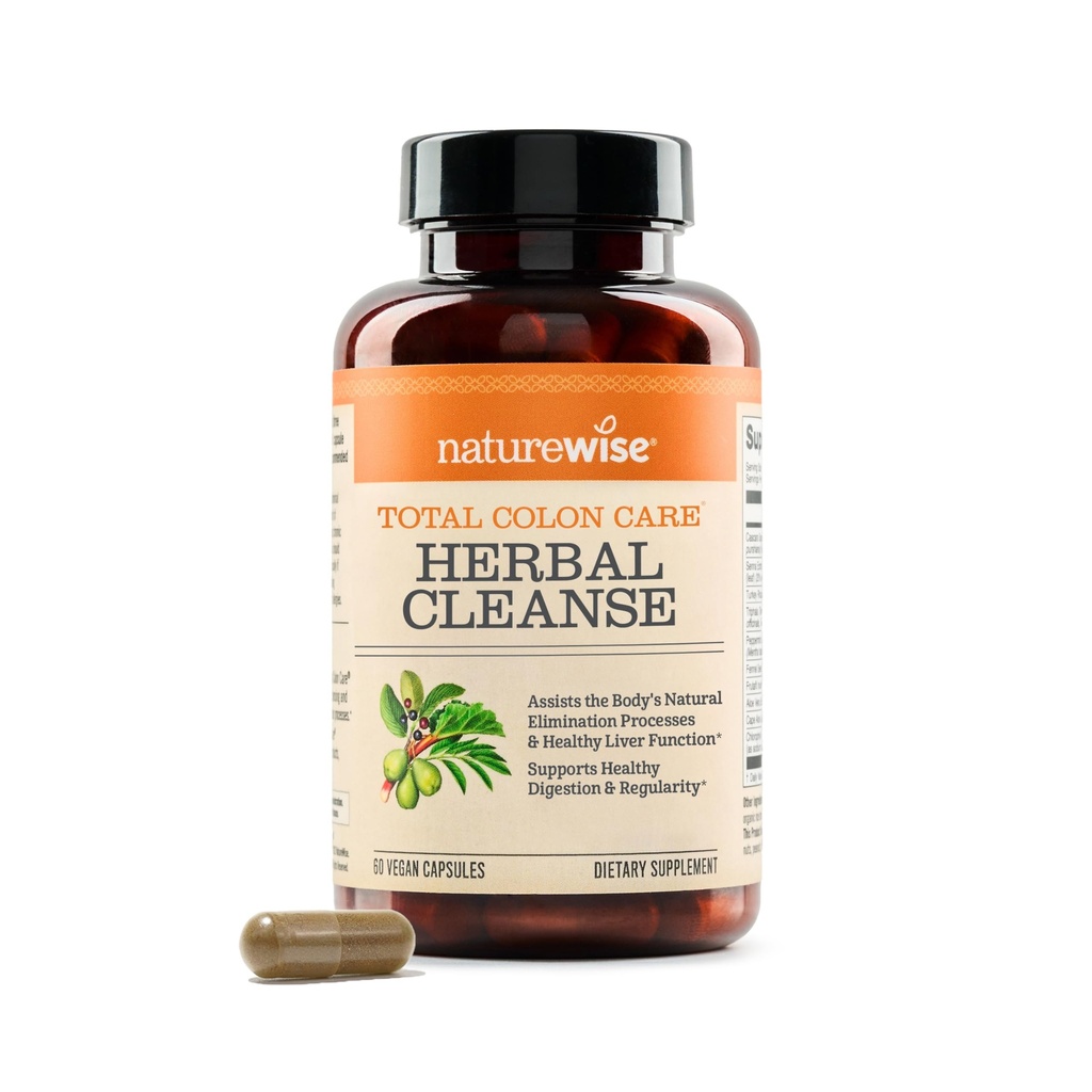 Naturewise Total Colon Care Herbal Cleanse - Con Prebiotici, Botanici, & Antiossidanti - per il Movimento Regolare Bowel, Digestione, Salute Gut - Vegan, Senza Glutine, Non-GMO - 60 Capsule[2-Month Alimentazione]