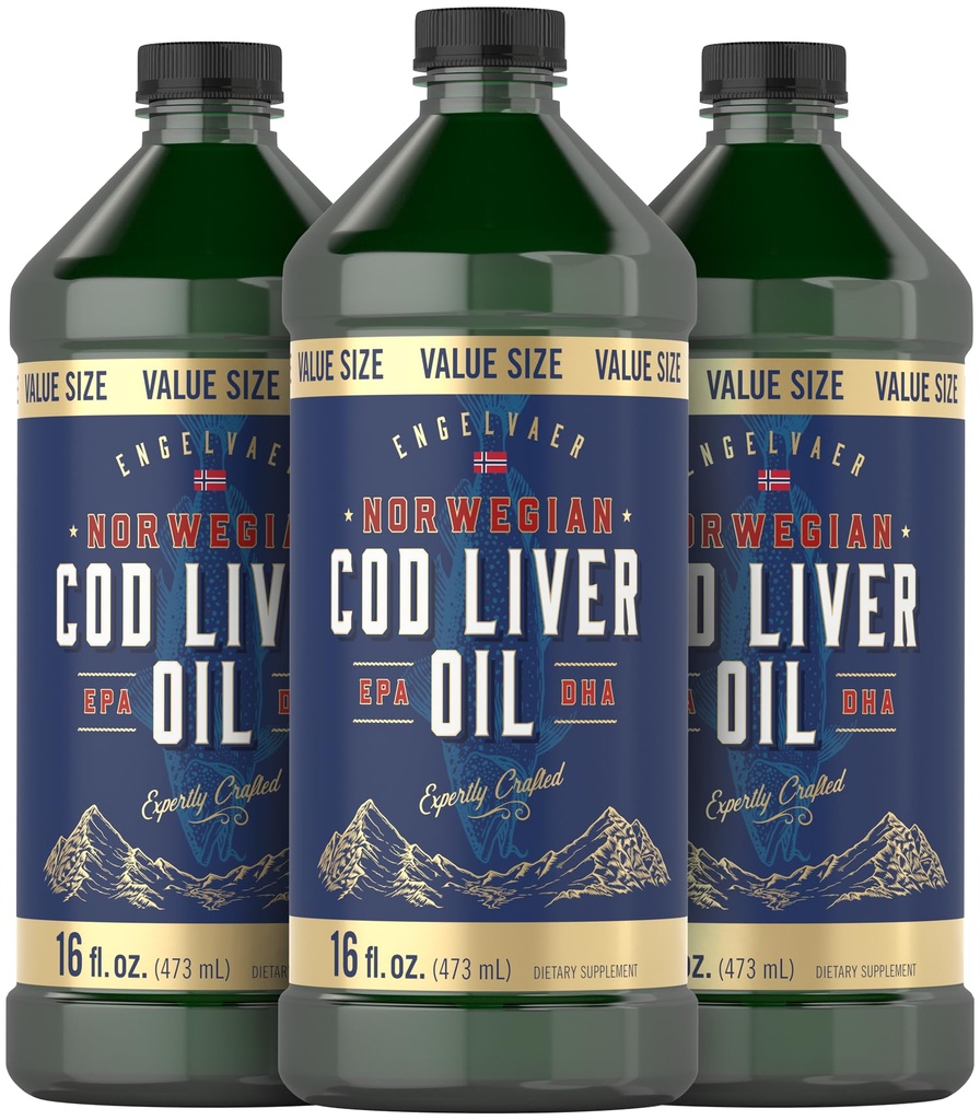Carlyle Norwegian Cod Liver Oil | 16oz | Confezione di 3 bottiglie | Liquido non aromatizzato Fish Oil Supplement | Non-GMO, Gluten Free