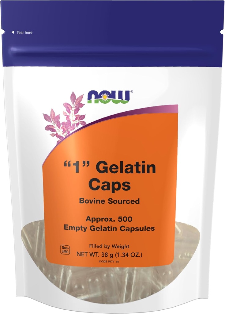 NOW Integratori alimentari, Capsule Gelatina Vuota, #1, Bovine Sorgente, Filled by Weight, 500 Capsule Gel