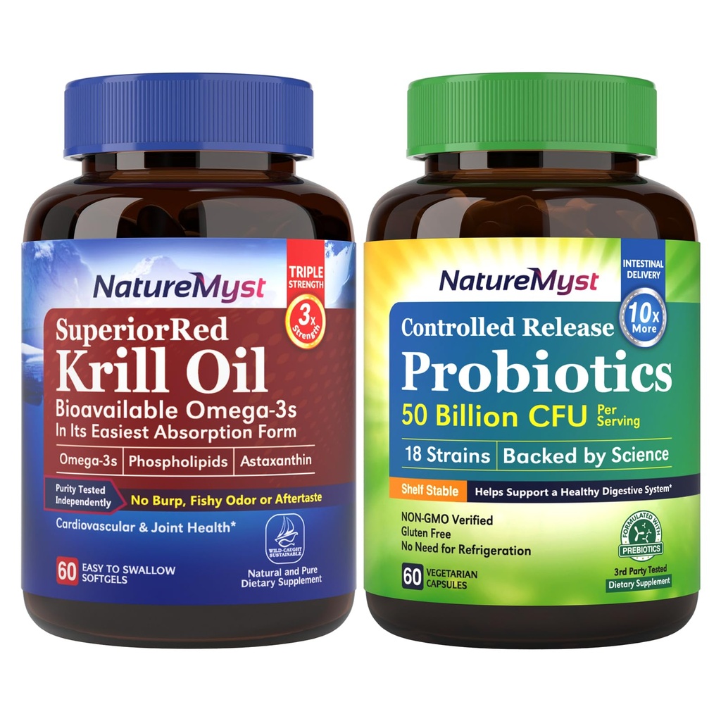 Olio di Krill e Probiotici 50 miliardi di Bundle, Grado professionale, Non OGM, Cuore, Giunto, Funzione Gut & Supporto immunitario
