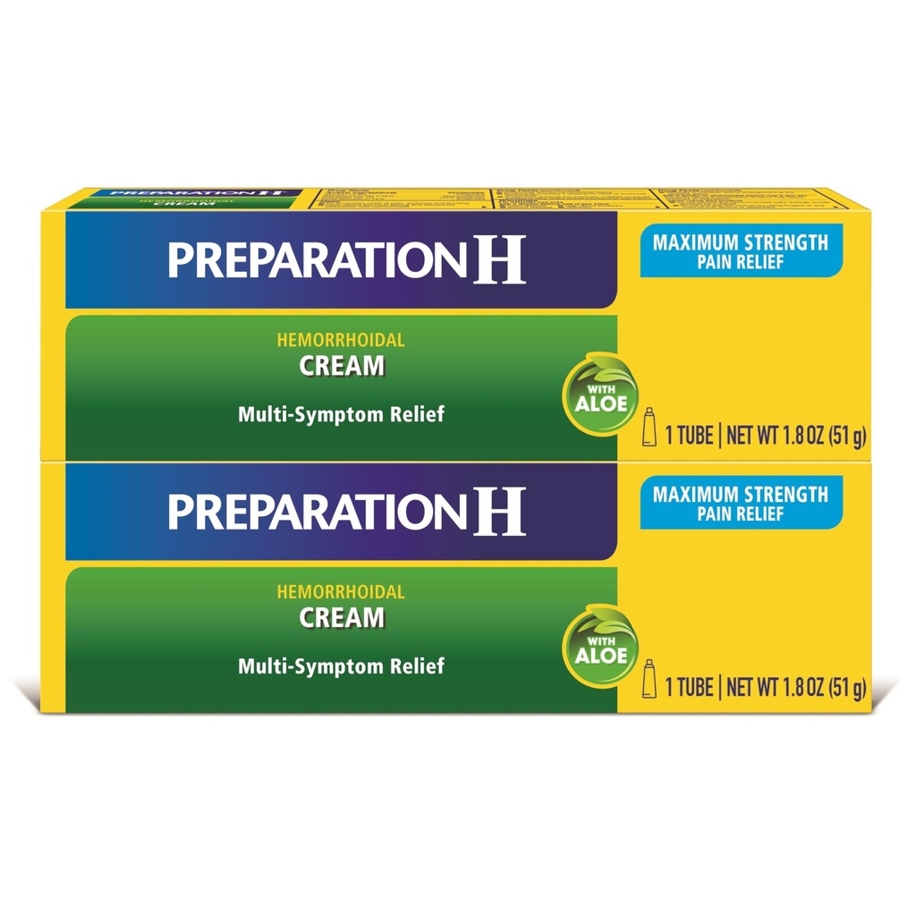 Preparazione H crema di trattamento del sintomo emorroide (2 x 1,8 Tubo di oncia), Rilievo di dolore multi-sintomo di resistenza massima con Aloe