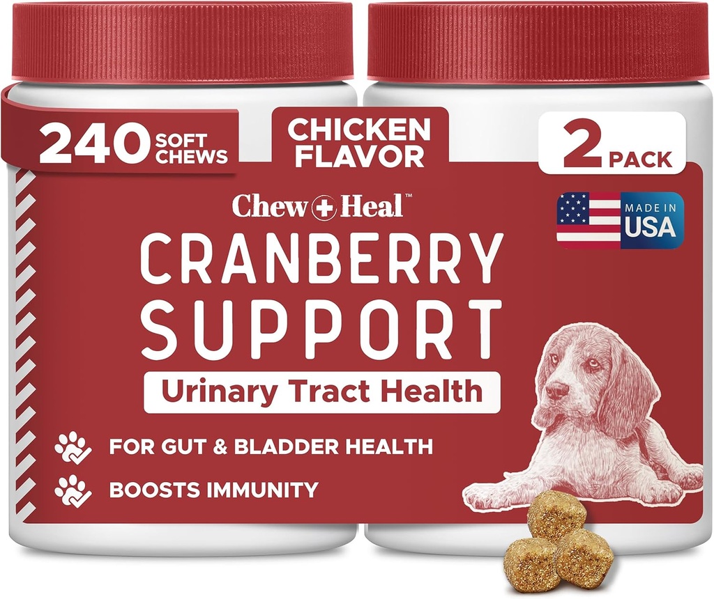 Trattamento del cane UTI Supplemento di mirtilli per cani, 240 Cuscinetti Morbidi - Supporto naturale di infezione del tratto urinario e controllo sano della vescica – Realizzato con Echinacea e vitamina C (2 confezioni da 120)
