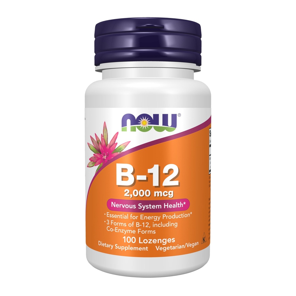 NOW Integratori alimentari, B-12 2000 mcg, Produzione energetica*, Salute del sistema nervoso*, 100 Lozenges
