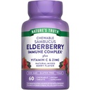 Nature's Truth Elderberry Immune Complex | 60 compresse masticabili | Plus Vitamin C & Zinc | Bacca mista | Vegan, Non OGM, & Gluten Free Supplement
