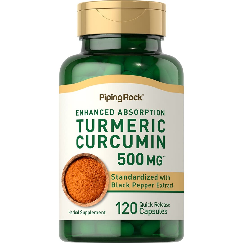 Piping Rock curcuma currica con pepe nero 500mg | 120 capsule | Integratore di erbe standardizzato | Non OGM, Gluten Free
