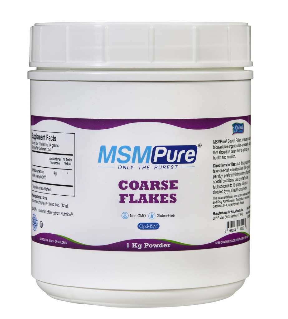 KALA HEALTH MSMPure Coarse MSM Powder Flakes – MSM USA-Made per la salute comune, l'aspetto della pelle e il supporto per capelli e unghie – 2.2 lb, lo zolfo organico