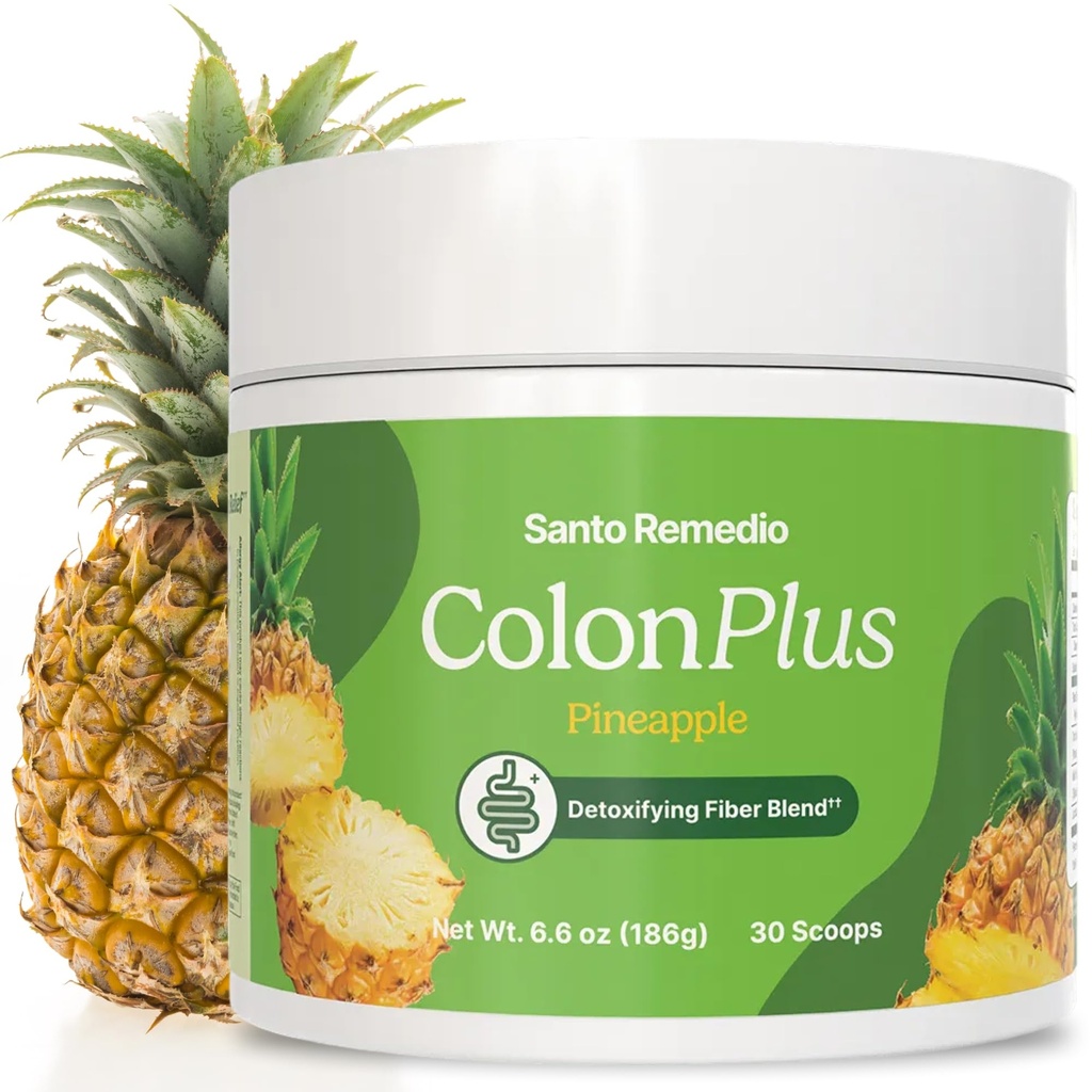 Santo Remedio Colon Plus, Pulitore di Colon, Integratore di fibre e probiotici di Psyllium dietetici, 30 Serve, Sapore di ananas