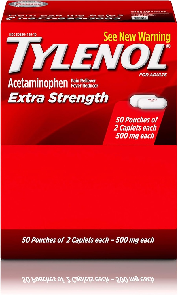 Tylenol(R) Extra-Strength, 2-Caplet Dosaggio, 100 caplets totali,500mg ciascuno