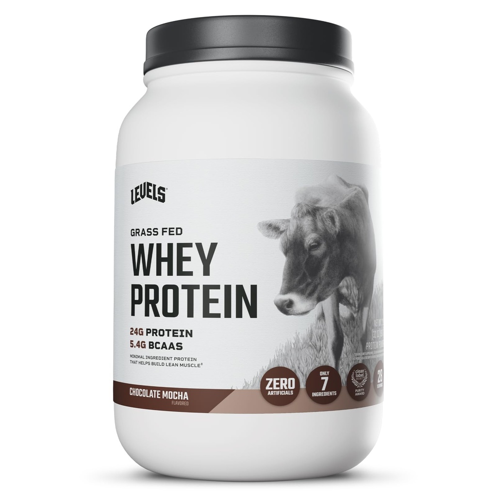 Livelli Grass Fed Whey Protein Powder, No Artificials, 24G of Protein, Chocolate Mocha, 2LB