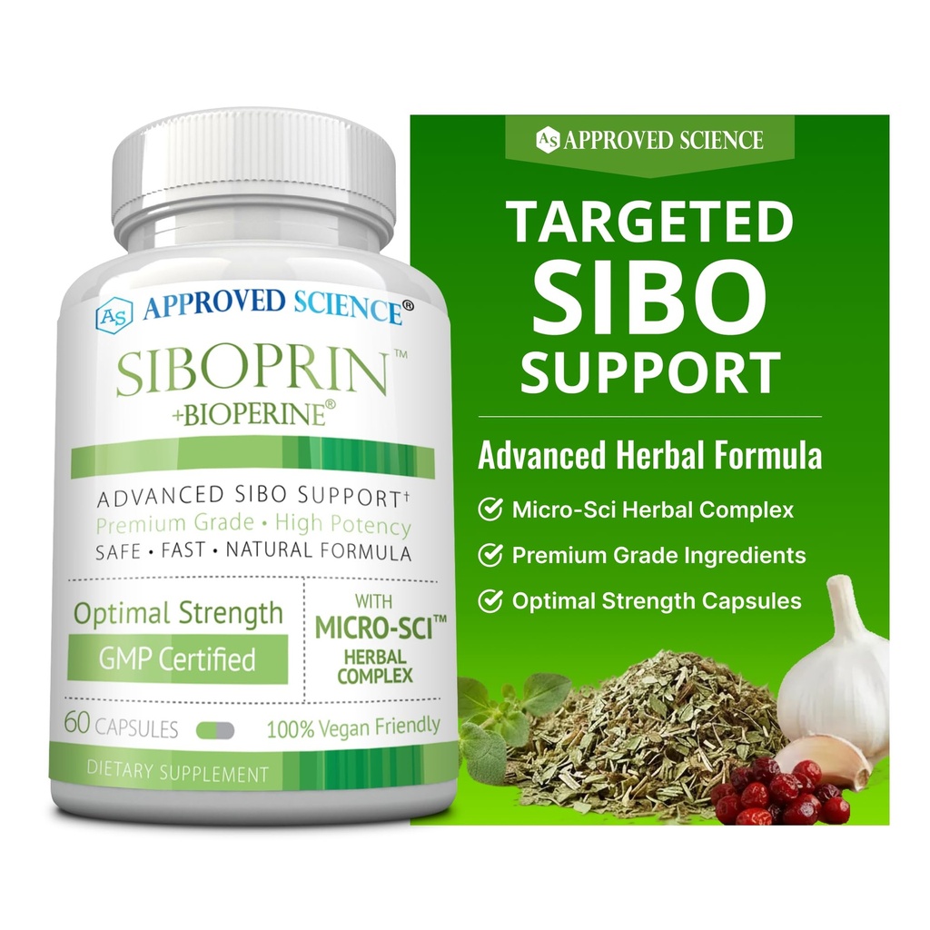 Approved Science Siboprin - 60 capsule - Supporto Gut Balance, Soothe Irritazione intestinale, Aiuto con Cramps e Bloating - Acido Caprylico, Barberry, Oregano - Vegan