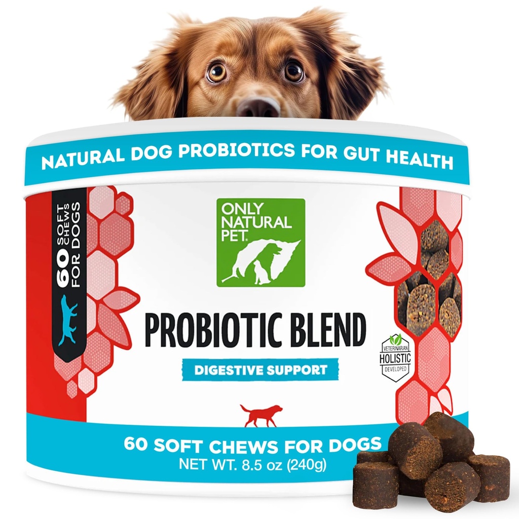 Solo animale naturale Probiotic Cane e Gatto Supplemento - Digestivo & Gut Health Enzyme Formula, Puppy & Canine Digestive Chews, Best for Stomach Relief & Gas Aid - Soft Chews, 60 Conte.
