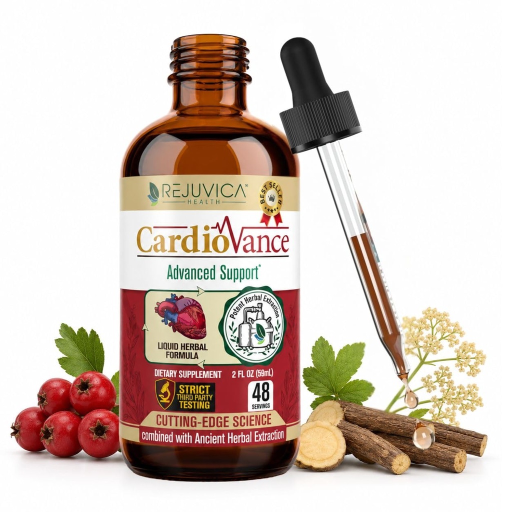 Rejuvica Health CardioVance - Supplemento di supporto al cuore - Consegna liquida per un migliore assorbimento - Hawthorne, Hibiscus, Arjuna, Olive Leaf & More!
