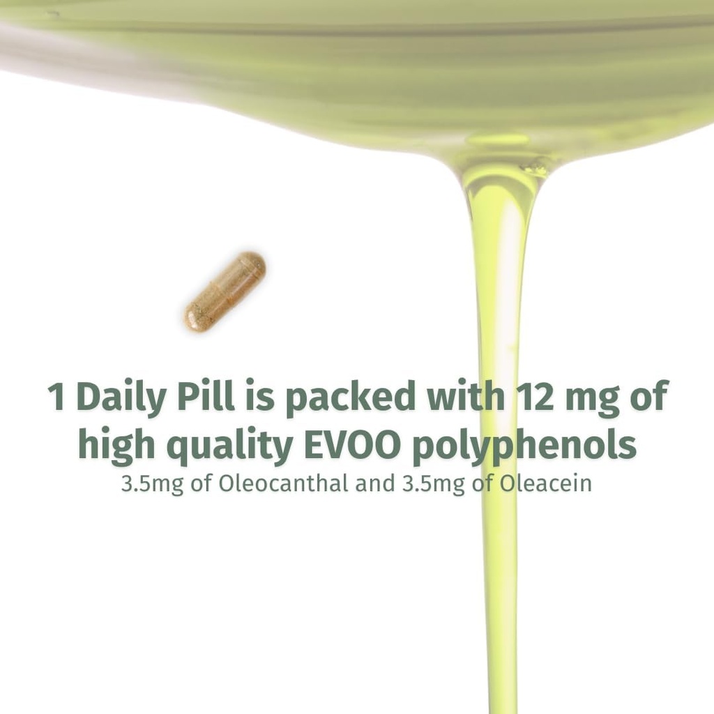 Capsule OleocanTM - Alimentazione 90 giorni - Supplemento EVOO Premium Polyphenol - 3.5mg di Oleocanthal e 3.5mg di Oleacein - Spettro ampio