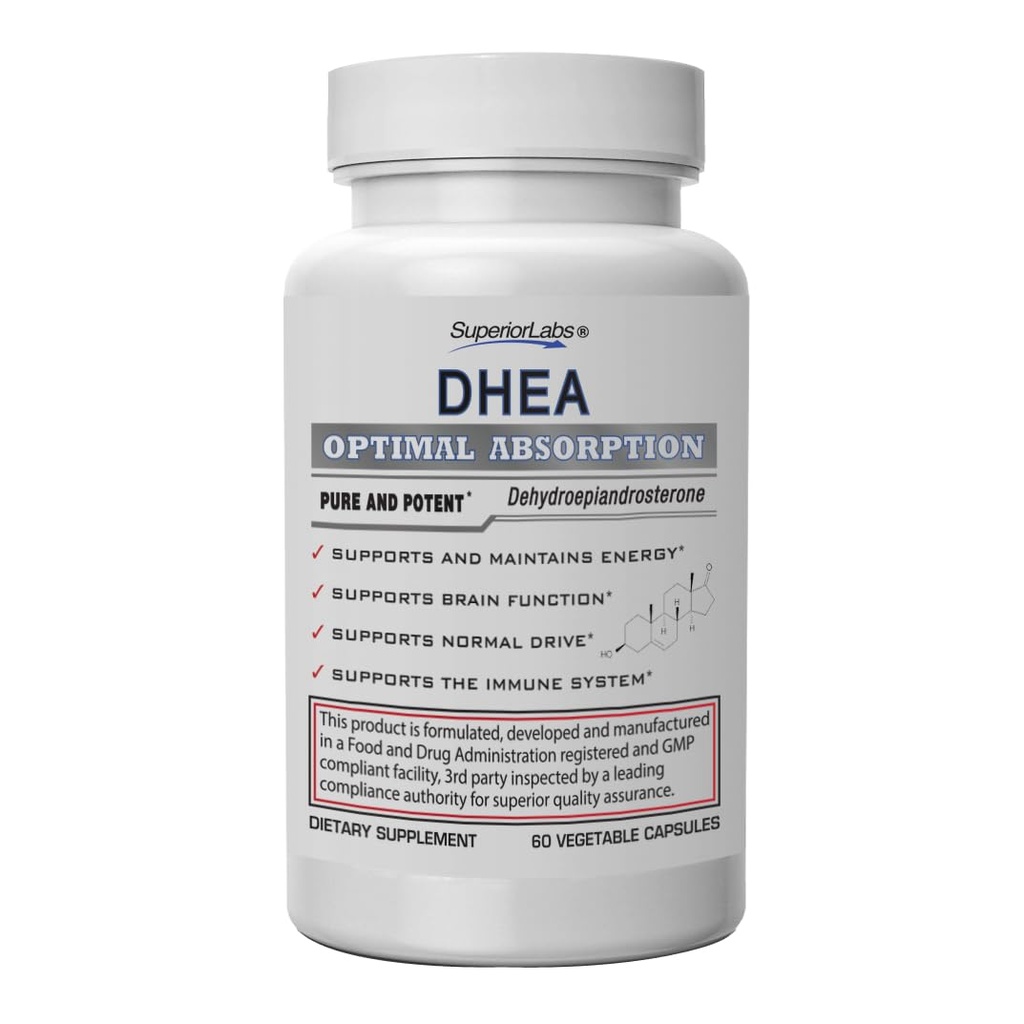 Labs superiori – DHEA naturale ad alta resistenza – Dose non OGM 100 mg, 60 capsule vegetali – promuove l'invecchiamento sano negli uomini e nelle donne – aiuta a ripristinare i livelli di energia giovanile
