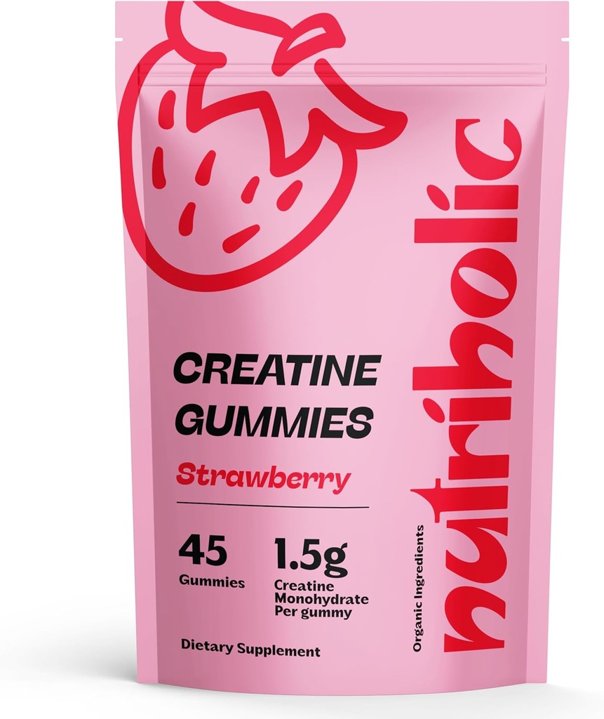 Creatina Monoidrato Gummies per Uomini e Donne - Facile da Digerire, Vegan, Senza Glutine, Non OGM, 1.5g di Creatina per Gomma - 45ct (45 Conte, Fragola)