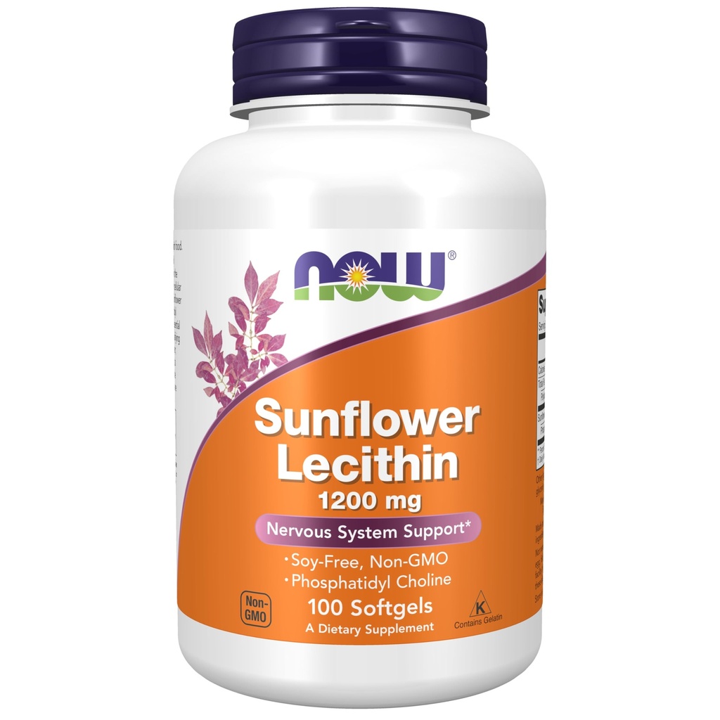 NOW Integratori alimentari, Lecitina di girasole 1200 mg con Phosphatidyl Choline, 100 Softgels
