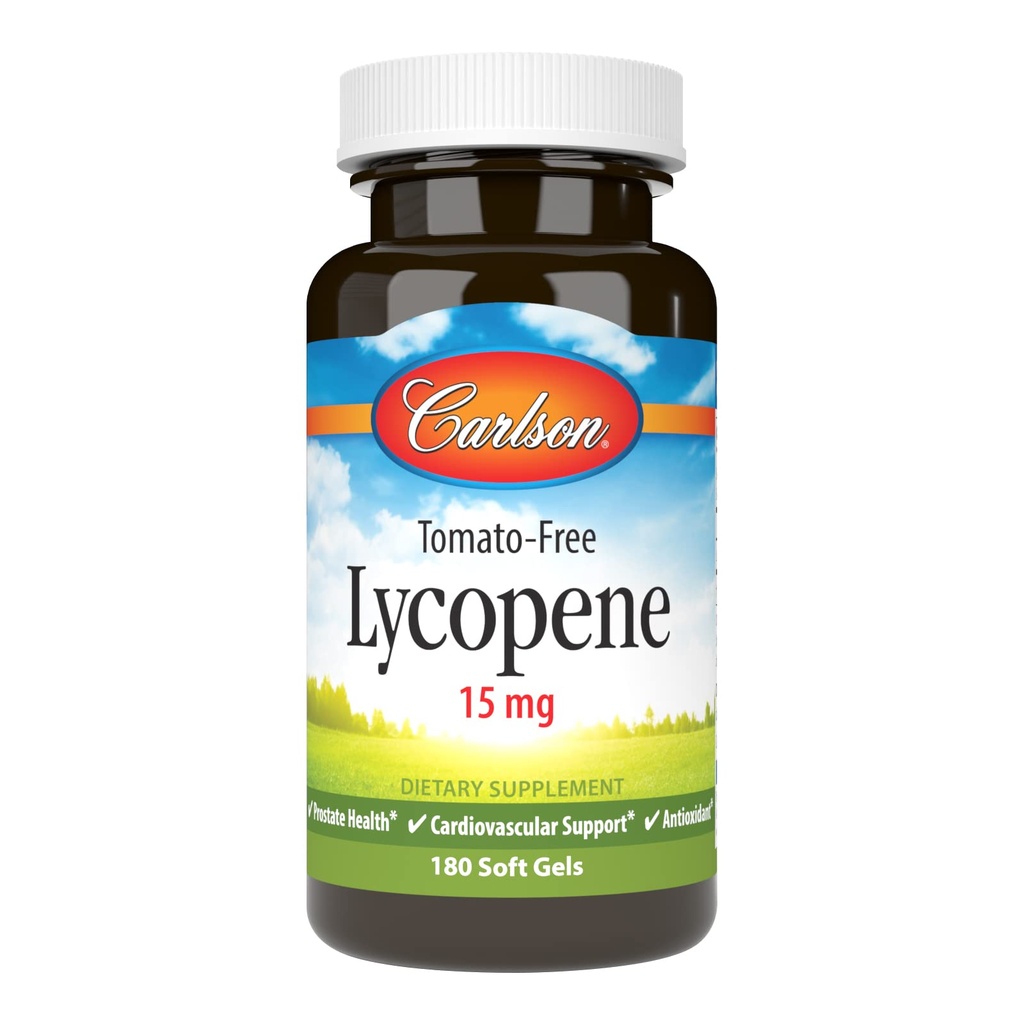 Carlson - Lycopene, 15 mg, Tomato-Free, Prostate Health & Circulation Support, Wellness ottimale, 180 Softgels