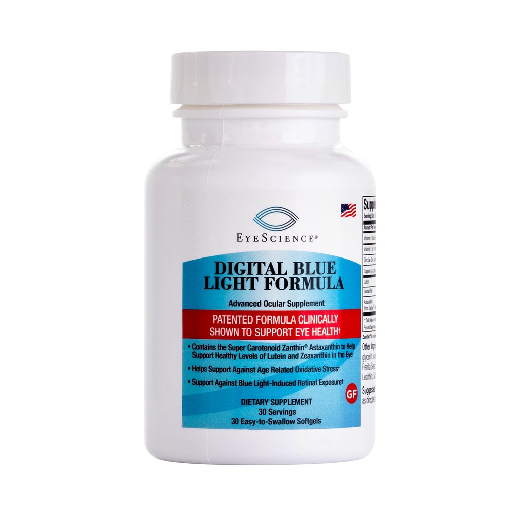 EyeScience Digital Blue Light Formula – Supporta la salute degli occhi con Astaxantina, Lutein & Zeaxanthin – Aiuta a mantenere il comfort durante il tempo dello schermo – Non OGM, Gluten-Free, 30 Softgels