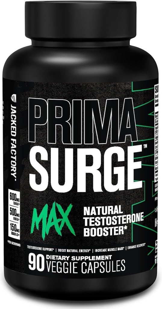 Jacked Factory Primasurge Max Testosterone Booster per gli uomini - Testosterone naturale supplemento con Tongkat Ali, Fadogia Agrestis & Sensoril Ashwagandha - Test Booster per la massa muscolare - 90 Conte