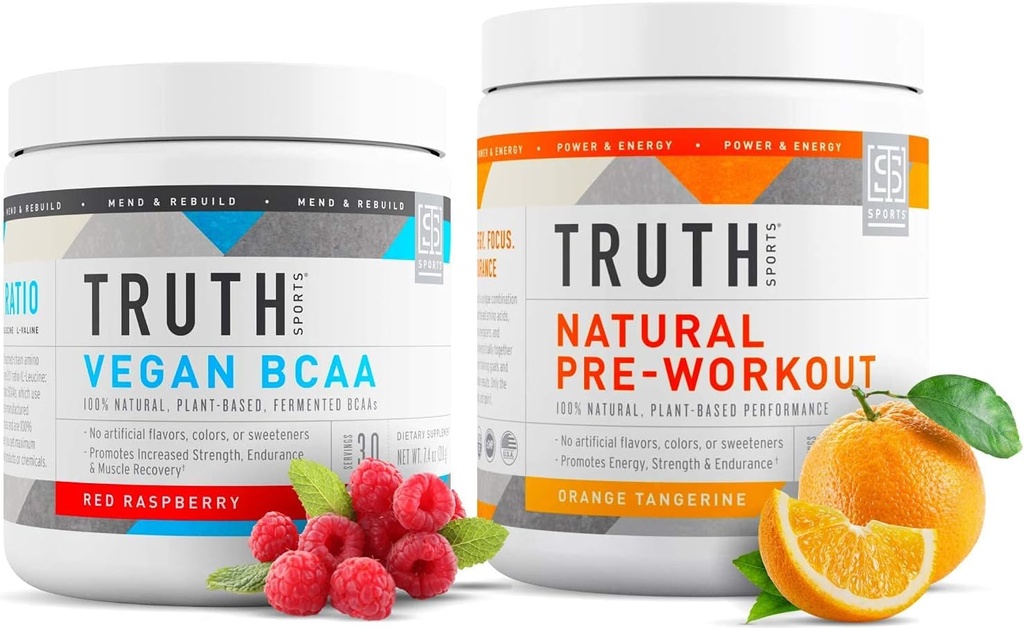 Verità Nutrition Natural Athlete Workout Stack - Preworkout naturale (Orange Tangerine) + Vegan BCAA (Red Raspberry)