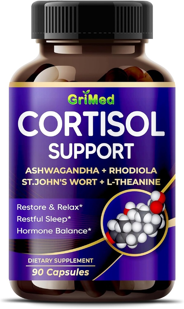 GriMed Ashwagandha Rhodiola 14,150mg - x 10 Potere con St.John's Wort, L-Theanine - Ripristino e relax, sonno riposante - USA Made & Tested (90 Count (Pack of 1))