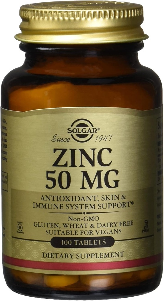 Solgar Zinc 50 Mg, 100 compresse - Zinco per la pelle sana, Sistema immunitario e Supporto antiossidante - 100 Serve, 100 Conte (Pacchetto di 12)