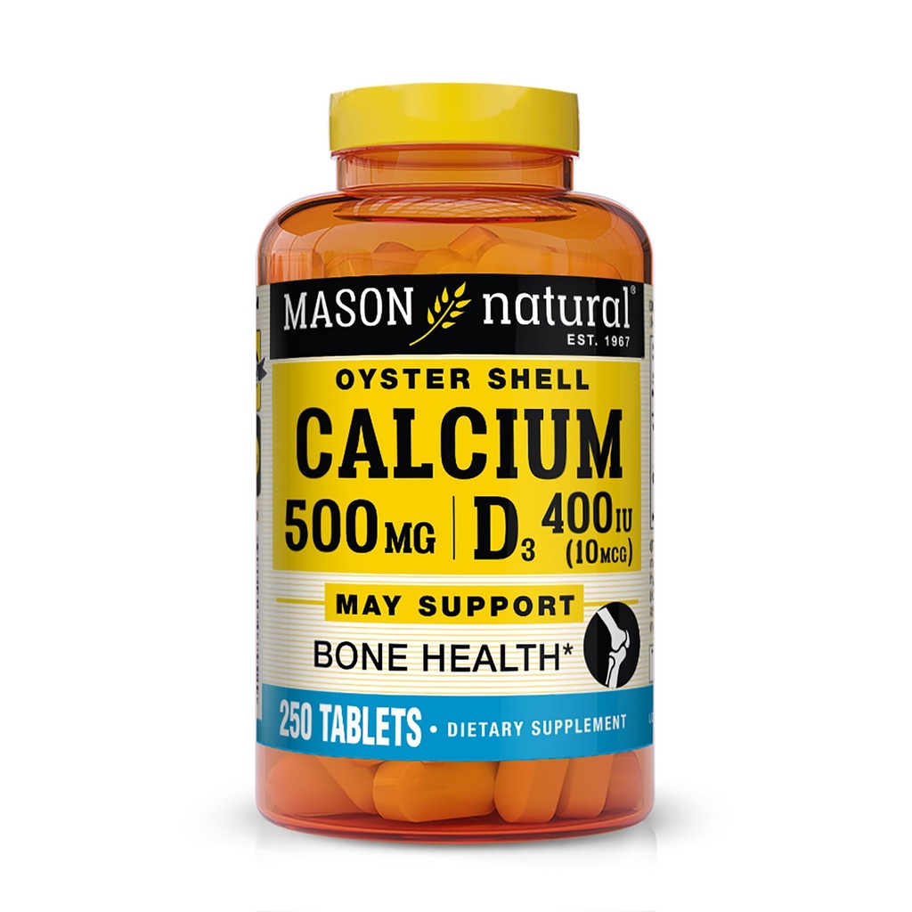 MASON NATURAL Calcium 500 mg (Oyster Shell) con vitamina D3 per supportare la normale funzione di ossa e muscoli, 250 compresse