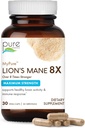 PURE ESSENCE LABS MyPure Lion's Mane 8X - Supporto per il cervello di massima resistenza con il Mane del leone organico del corpo di frutto del 100% per prestazioni cognitive, messa a fuoco, e Clarity mentale, 30 capsule