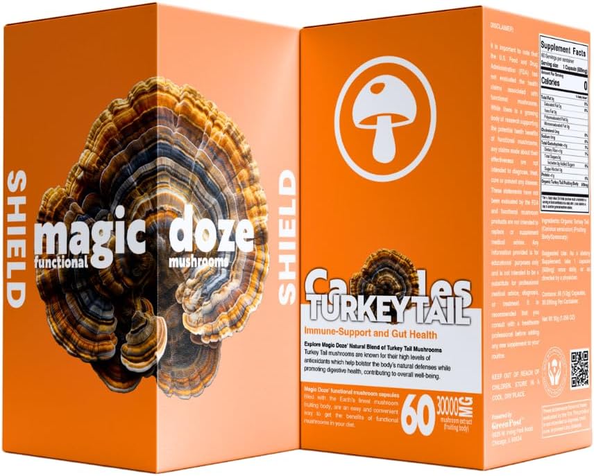 Magic DozeTM Turkey Tail Mushroom Capsules - 60 Capsule per il supporto immunitario e la salute digestiva