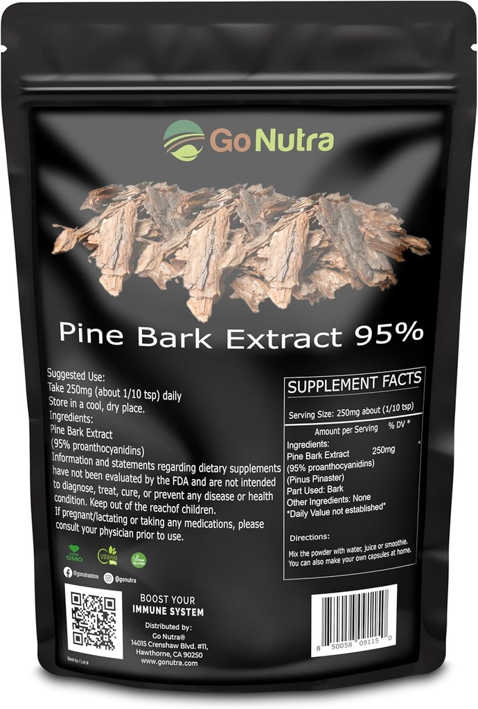 Go Nutra Pine Bark estratto Polvere standardizzata 95% Proanthocyanidins Pine Bark Powder Potent Supplement 8oz.