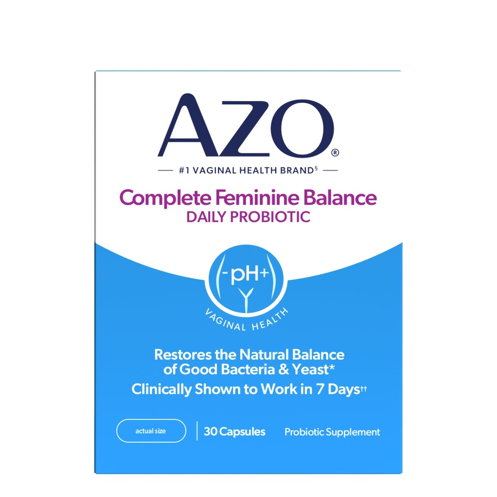 AZO Complete Feminine Balance Daily Vaginal Probiotics for Women, clinicamente dimostrato di aiutare a proteggere la salute vaginale, aiuta bilanciare pH e lievito, 30 Conte